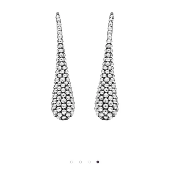 NWT LAGOS Silver Beaded Teardrop Caviar Earrings - Picture 3 of 5